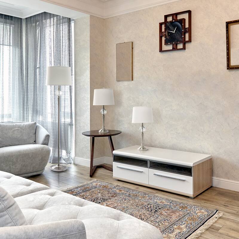 63 in. Brushed Nickel Finish Table Lamp Set with White Shade, 3 Piece Set for Living Room