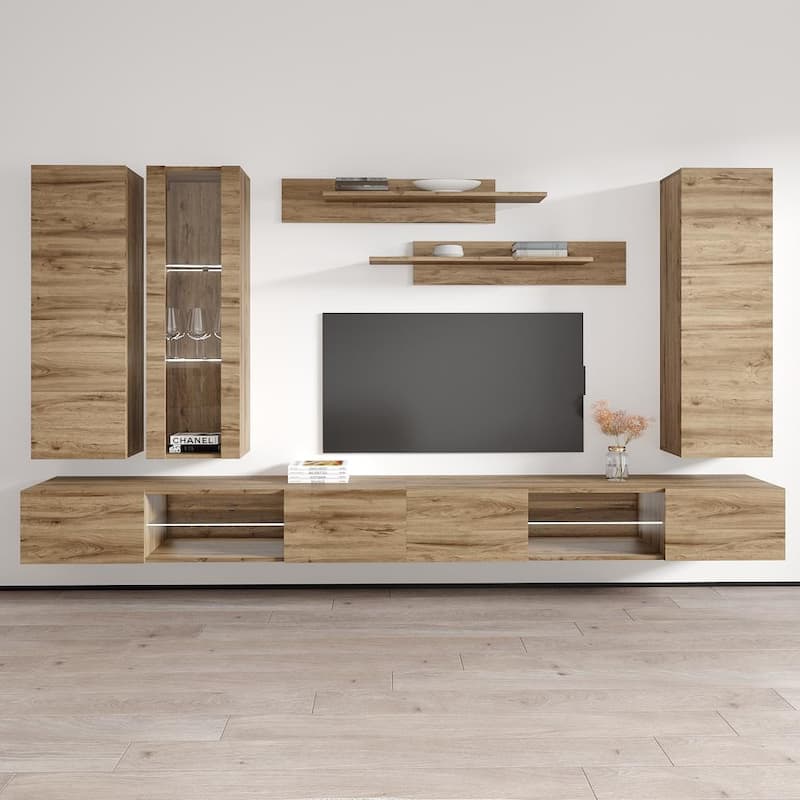 Fly EF4 33TV Wall Mounted Floating Modern Entertainment Center - Oak