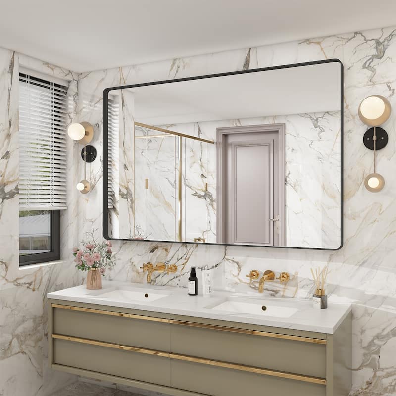 Bathroom Vanity Mirror with Aluminum Alloy Framed, Tempered Glass, Wall Mounted - 55x36