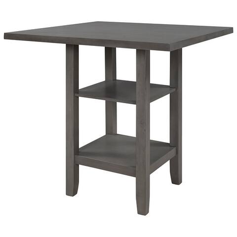 Square Wooden Counter Height Dining Table with 2-Tier Storage Shelves