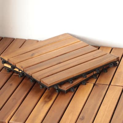 10 Pcs Patio 12"x 12" Acacia Wood 6-slat Deck Tiles