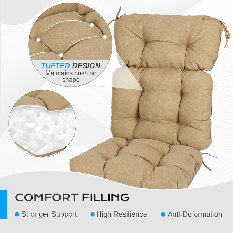 Aoodor Outdoor 45"x 22" x5" Tufted High Back Cushions Patio Replacement Chair Cushion with Ties, Set of 2 - 45" x 22" x 5"
