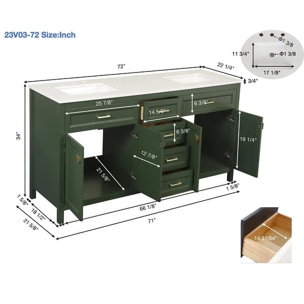 dimension image slide 2 of 4, Plywood Freestanding Bathroom Vanity Set with Undermount Ceramic Sink