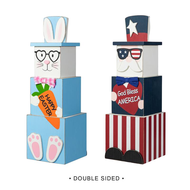 Glitzhome 24"H Double Sided Wooden Porch Decor Easter and July 4th