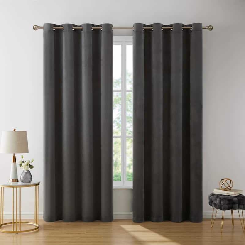HLC.me Sawyer Premium Luxurious Lush Velvet Soft Light Filtering Grommet Window Curtains - Set of 2 - 54 W x 84 L per panel - Set of 2 - Charcoal Grey