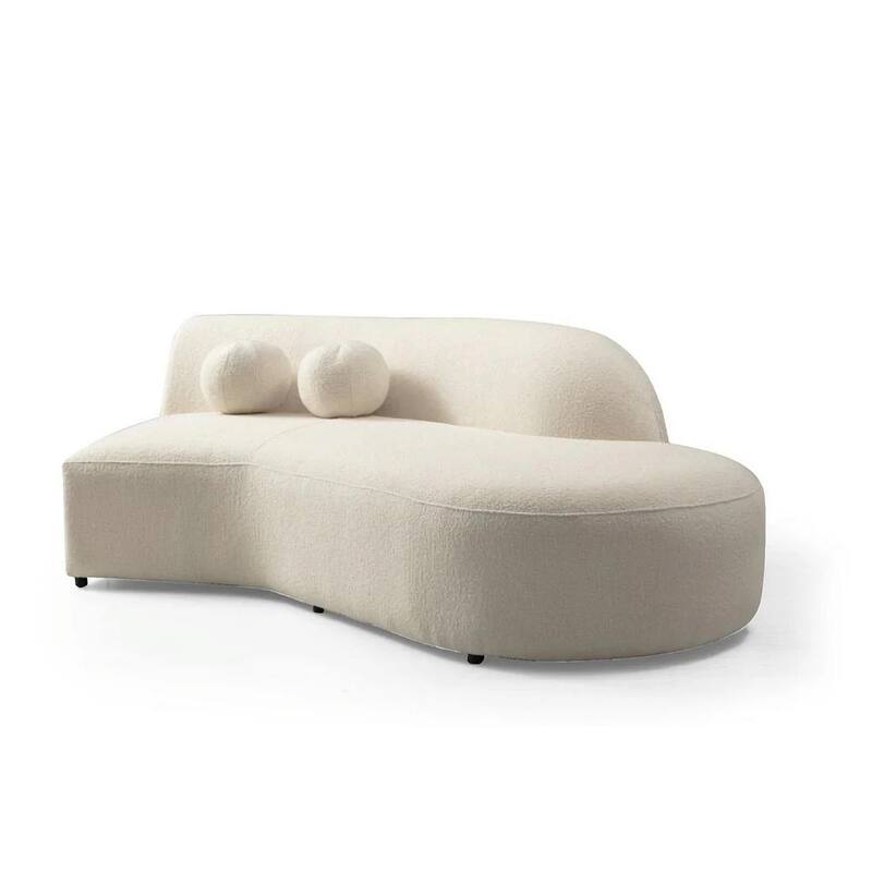 HomeRoots Ivory Boucle Modular Curved Two Piece Sofa and Chaise Sectional With Toss Pillows