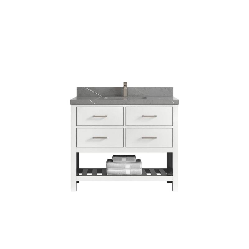 Willow Collections 42 in. W x 22 in. D Parker Single Sink Bathroom Vanity with Countertop - 2" Piatra Gray - White