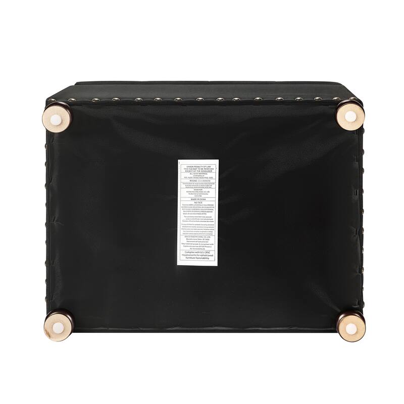 Adeco Storage Ottoman Tufted Linen Wood Bench with Nails