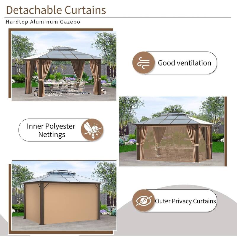 BaPiPro 12x10FT Heavy Duty Double Roof Hardtop Gazebo with Aluminum Frame