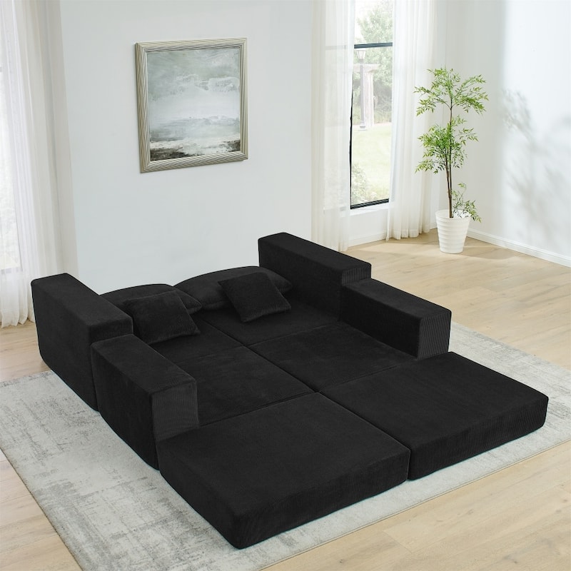 Modular Upholstered Convertible Sectional Sofa with Ottoman & Throw Pillows