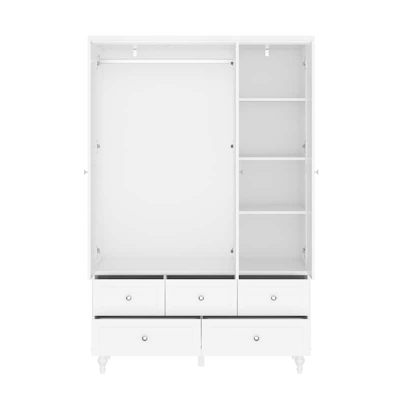 70.9"H Family Wardrobe/Armoire/Closet with Mirror Doors White Lacquer