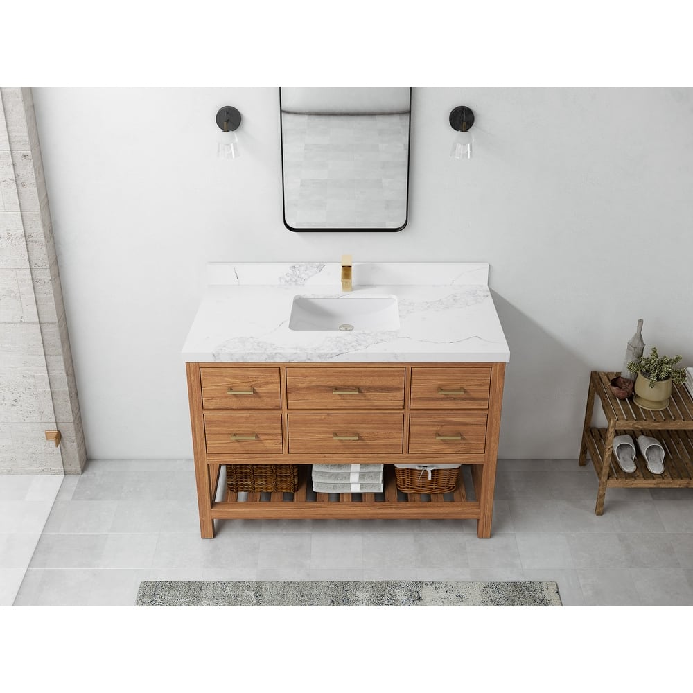 Willow Collections 48 in. W x 22 in. D Parker Solid Teak Single Sink Bathroom Vanity with Countertop