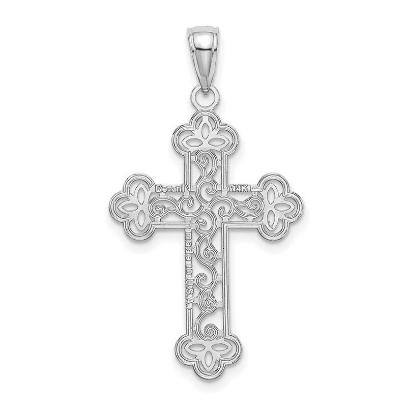 Curata 14k White Gold Beaded Scroll Filigree Cross Necklace 21mm x 27mm