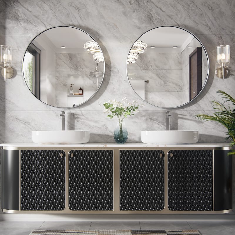 Modern Round Metal Frame Wall Mirror for Bathroom Vanity