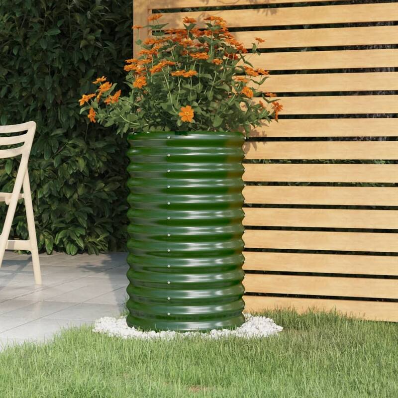 vidaXL Garden Planter Green Powder-coated steel Durable - 15.7 x 15.7 x 14.2 in - Green - 15.7 x 15.7 x 26.8 in