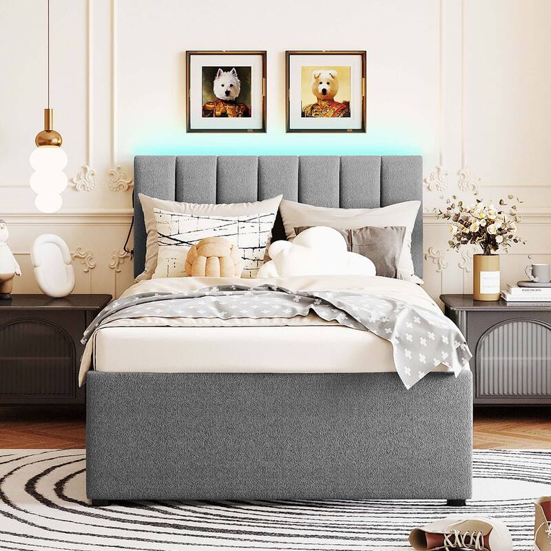 Teddy Fleece Upholstered Platform Bed with Trundle