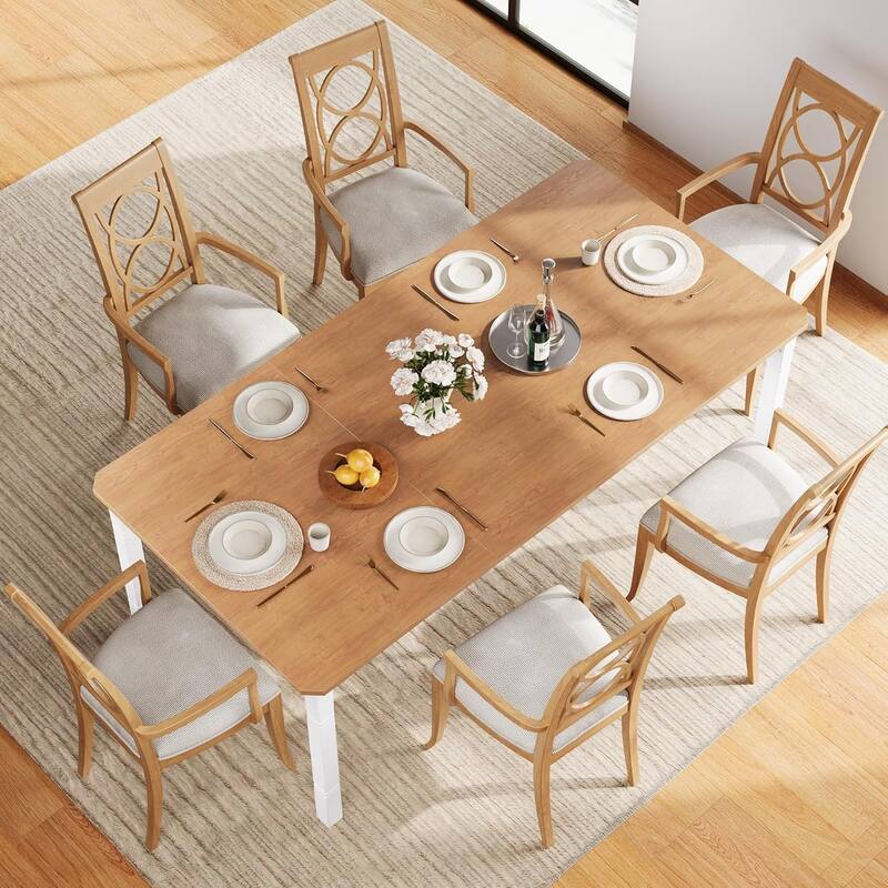Farmhouse Dining Table for 6-8 People - Rustic Industrial Kitchen Table for Dining Room