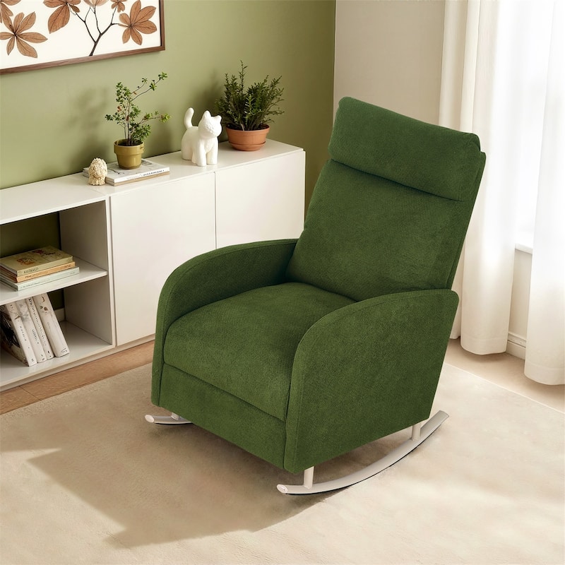 Accent Rocking Chair, Upholstered Nursery Glider Rocker for Baby and Kids, Comfy Armchair Lounger with Footrest