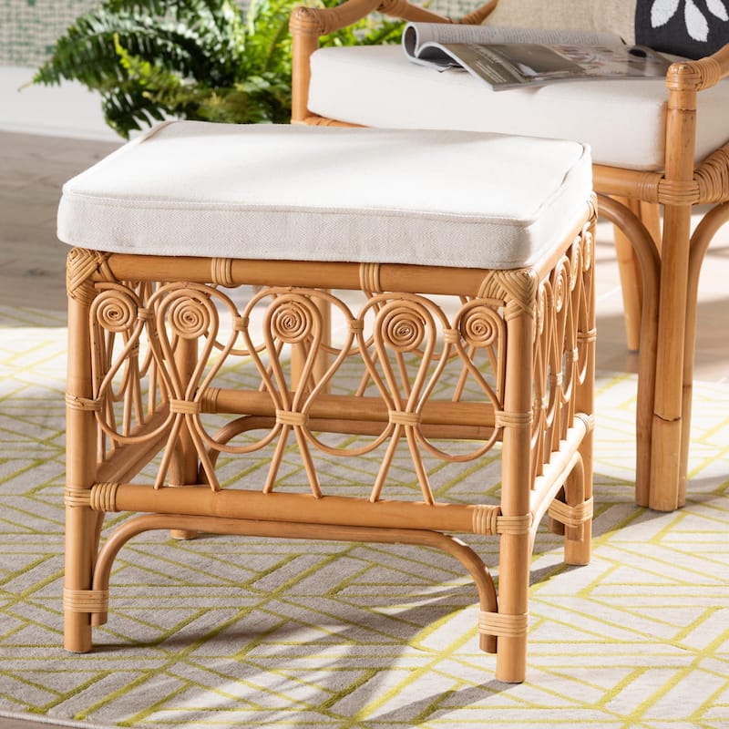 bali & pari Ibiza Modern bohemian Natural Brown Rattan Footstool