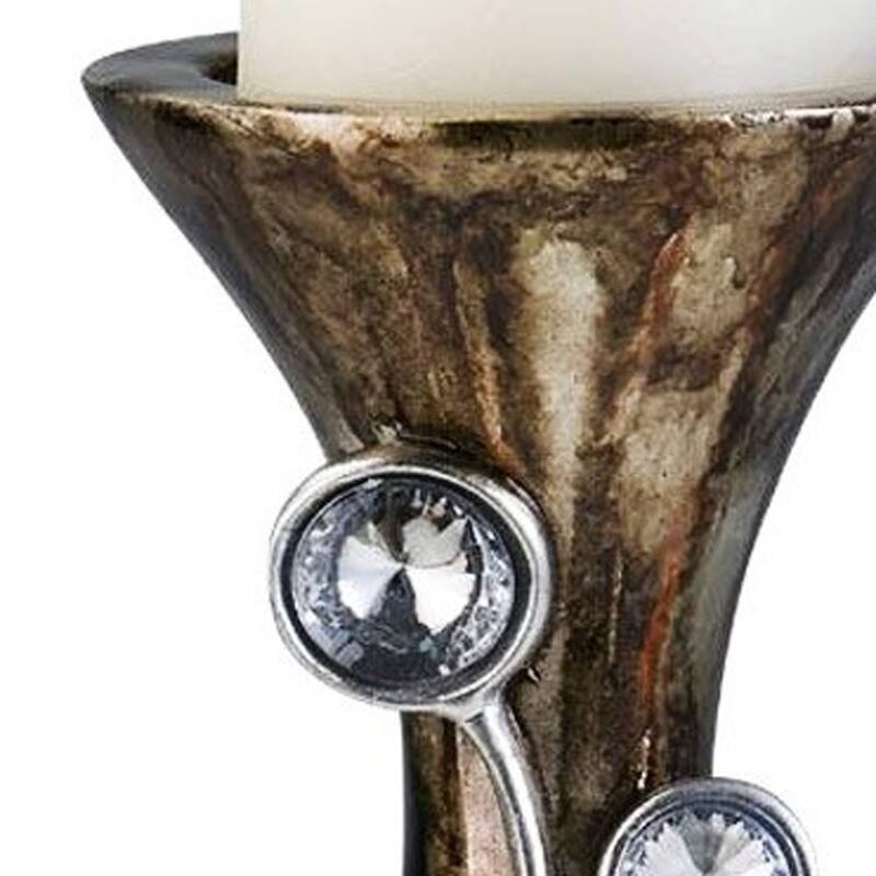HomeRoots 20" Ornate Faux Crystal Tabletop Pillar Candle Holder - 6