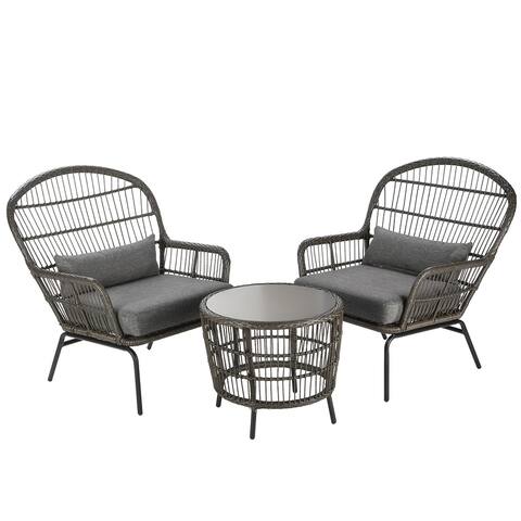 3-Piece Gray All Weather PE Wicker Furniture Set - N/A