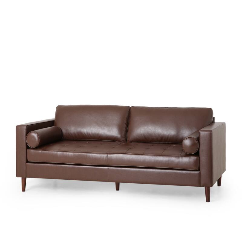 85'' Wide Standard PU Leather Sofa with Birch Legs and Throw Pillows