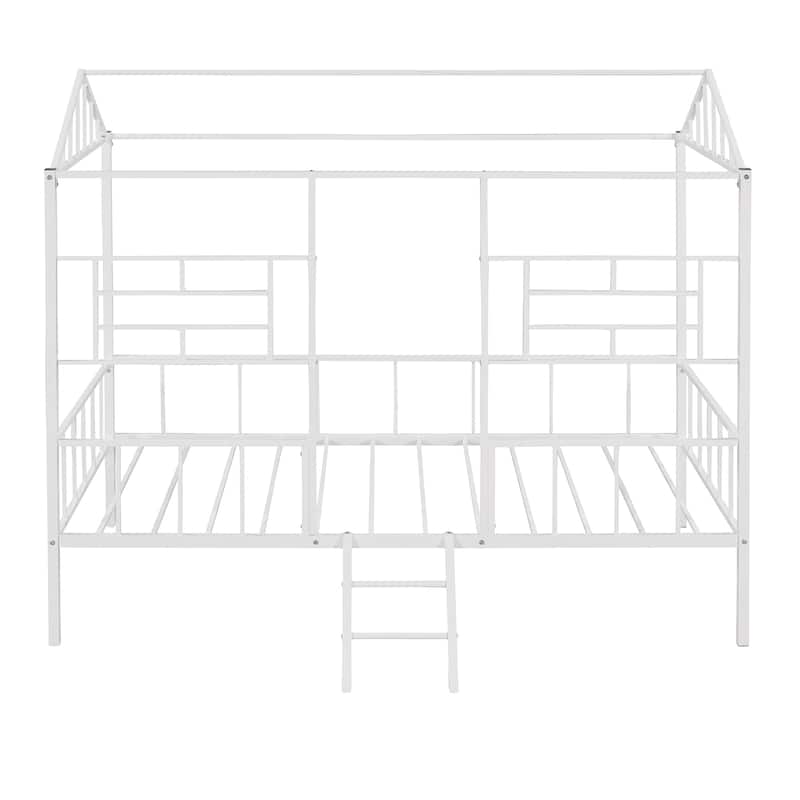 White Twin Size Metal House Bed Frame with Slatted Support (No Box Spring Needed)