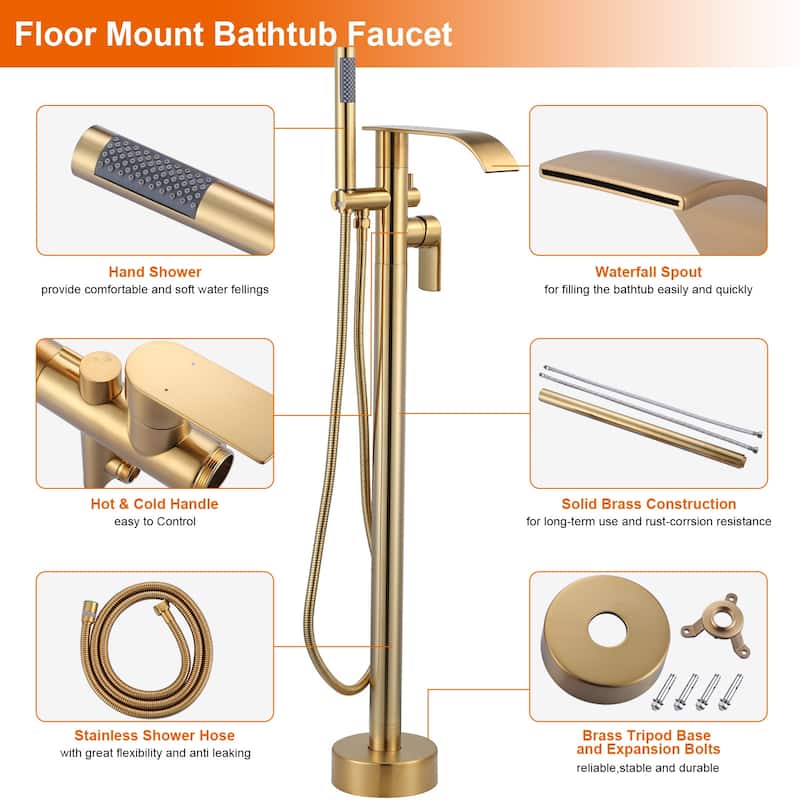 WOWOW Single-Handle Freestanding Waterfall Tub Faucet with Handshower
