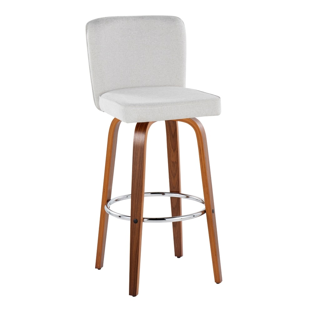 Porch & Den Holden 30" Fixed-Height Upholstered Bar Stool with Bent Wood Legs & Round Footrest (Set of 2)
