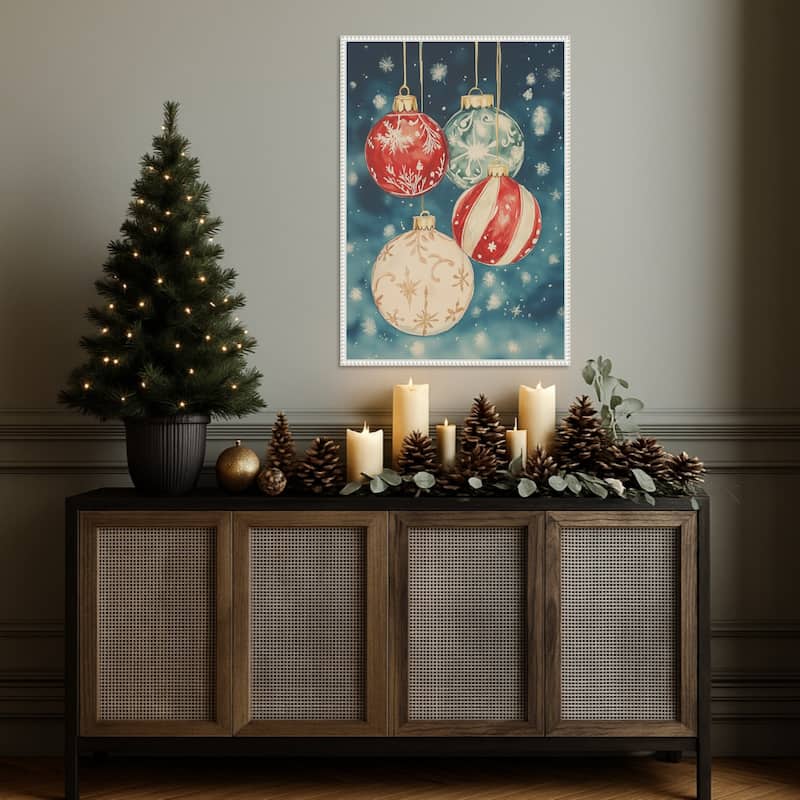Christmas Ornaments III by Melloi Art Prints (23 x 33 in.), Framed Canvas Wall Art Print - Sylvie Beaded White
