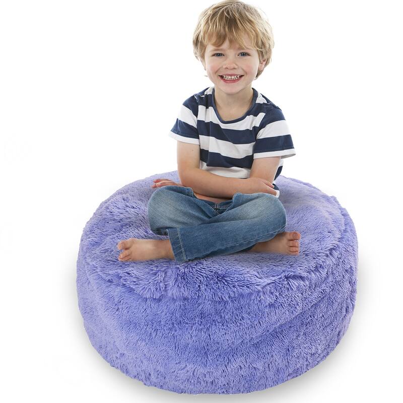 Cheer Collection Shaggy Bean Bag and Stuffed Animal Storage Case - Purple