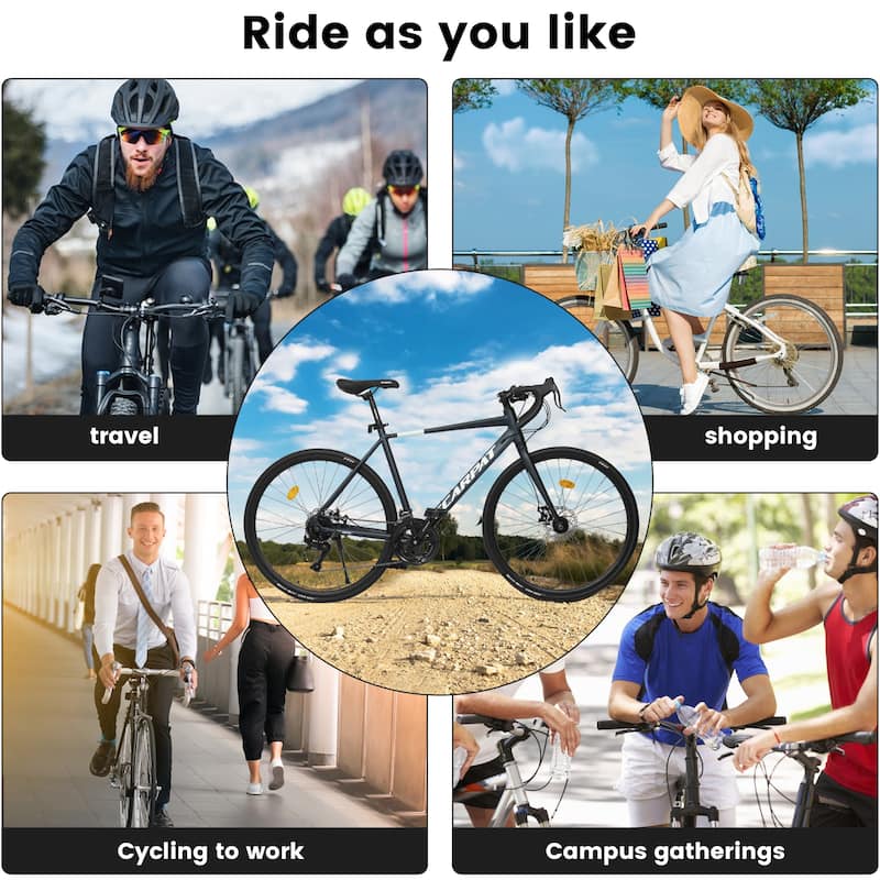 28" Road Bike, Lightweight Aluminum Frame, Disc Brakes, 16-Speed, Fast Acceleration for Men and Women, for High-Intensity Riding