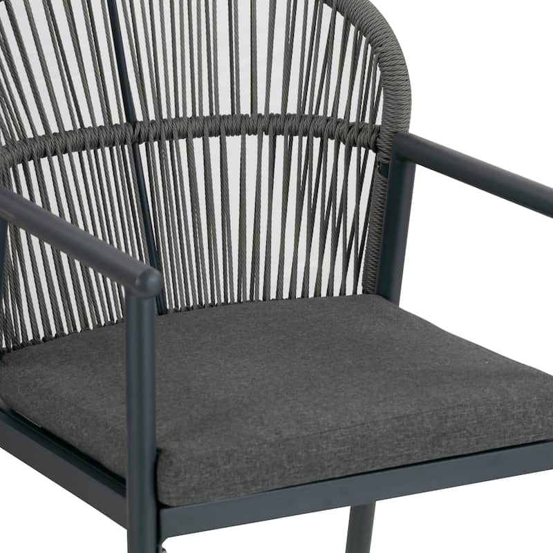 Set of 2 Bina Grey Outdoor Dining Chair with Hand-Woven Synthetic Rattan Back