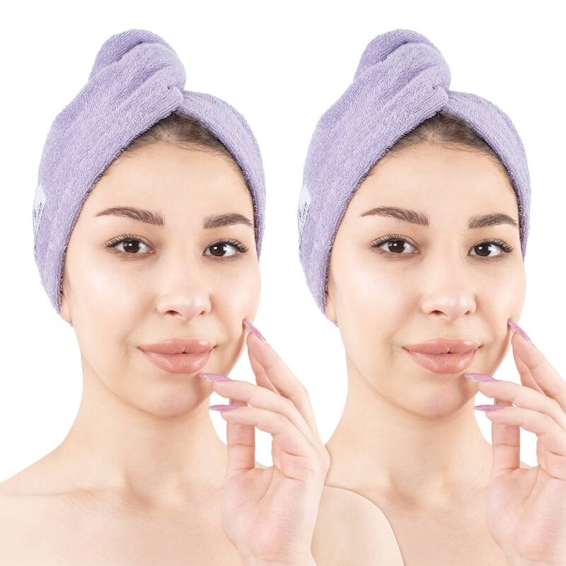 American Soft Linen 100% Cotton Hair Drying Towels for Women, Cotton Hair Turban Turkish Towel Wrap, Head Towel Cap for Hairs - Lilac