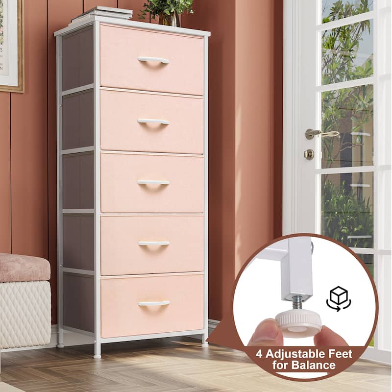 Home Bedroom Furniture 5-drawer Chest Vertical Storage Tower - Fabric Dresser