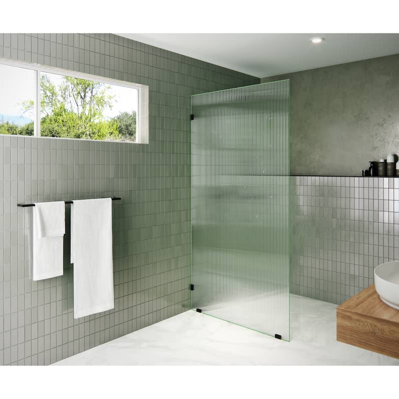 Glass Warehouse 38" x 78" Frameless Shower Door - Single Fixed Panel Fluted - Matte Black