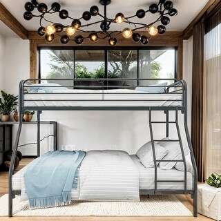 Metal Floor Bunk Bed, Twin-Over-Full Loft Bed, Metal Bed, Inclined Ladder
