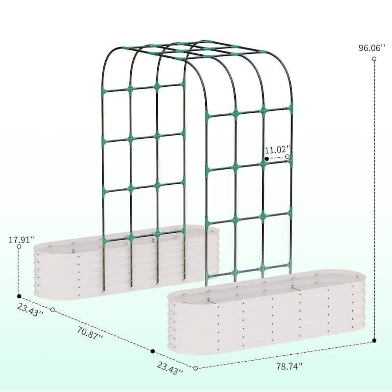 Galvanized Vertical Garden Kit,​​ 95" Tall Arch Trellis + 2 Raised Planter Boxes - N/A