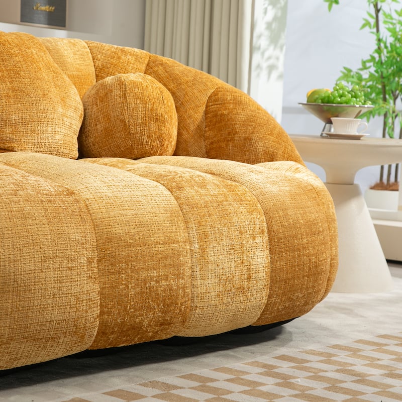 Chenille Upholstered Bean Bag Chair, Lazy Floor Sofa with Foam Filler, Fluffy Bean Bag Sofa with 3 Pillows & High Backrest