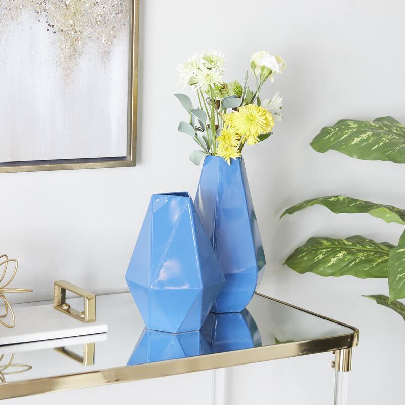 Metal Geometric Decorative Vase - Set of 2 Yellow, Cream, Blue, White - CosmoLiving by Cosmopolitan