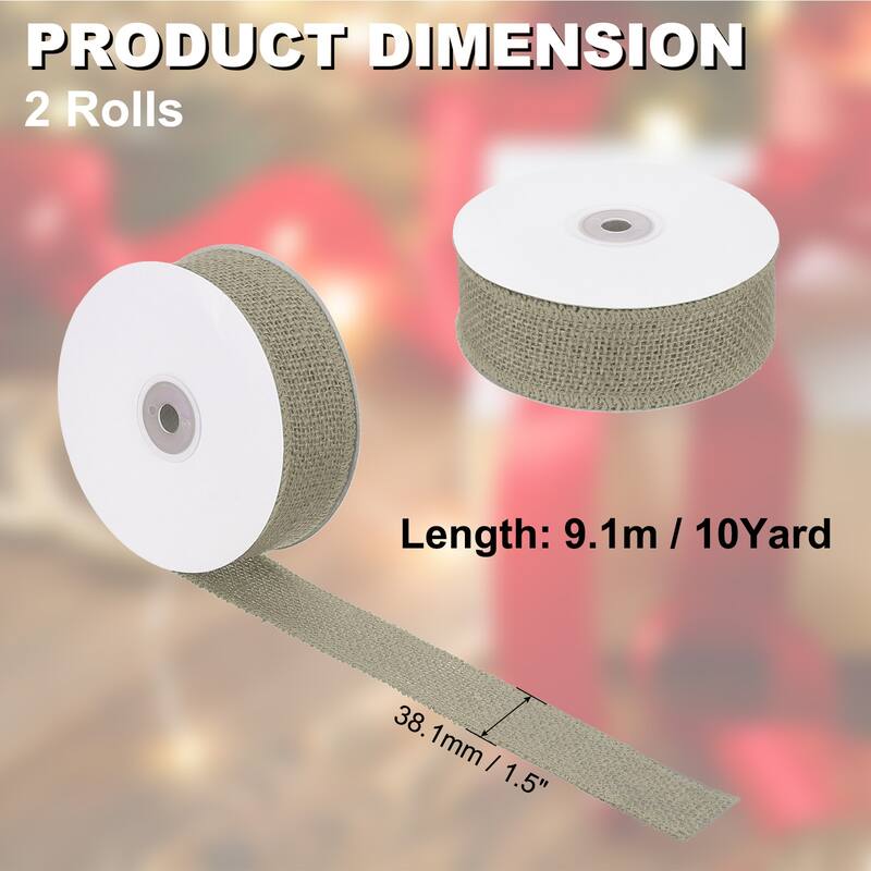 Burlap Fabric Ribbon 2pcs Jute Crafts Roll Wrapping - Tan - 1.5 Inch x 10 Yards