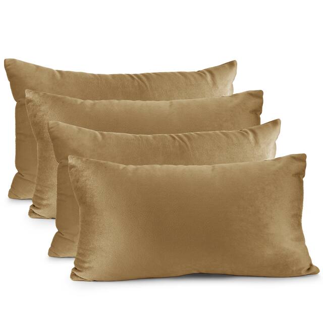 Nestl Solid Microfiber Soft Velvet Throw Pillow Cover (Set of 4) - 12" x 20" - Mocha Light Brown