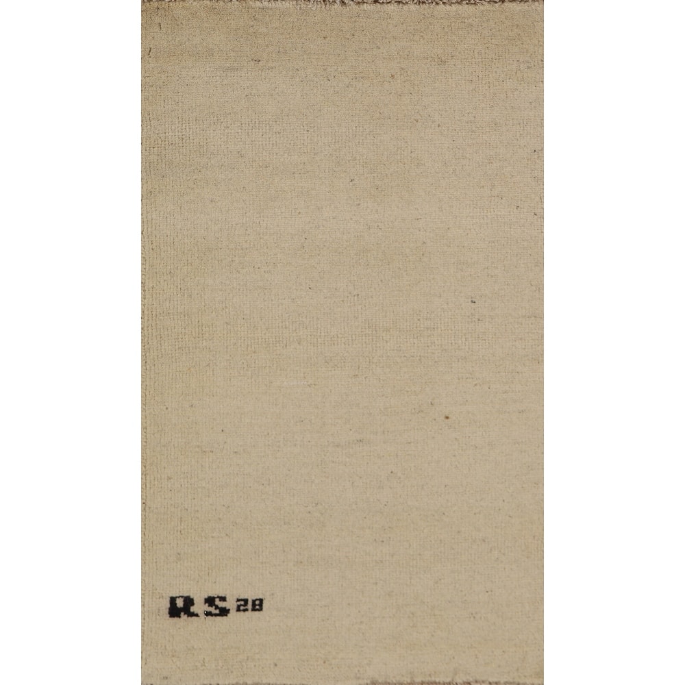 Gabbeh Modern Solid Rug Hand-Knotted Wool Carpet - 1'8"x 3'4"