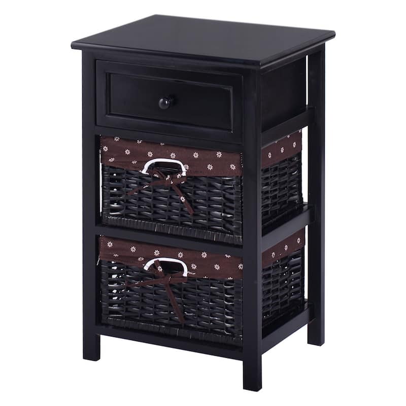 3 Tiers 1 Drawer Night Stand-Black