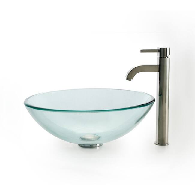 Kraus Bathroom Combo - 16-1/2" Clear Glass Vessel Bathroom Sink with