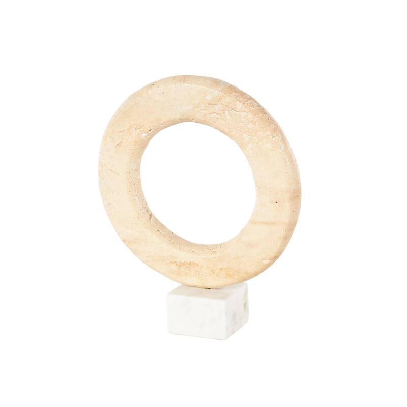 Cream Marble Ring Abstract Decorative Sculpture with White Base