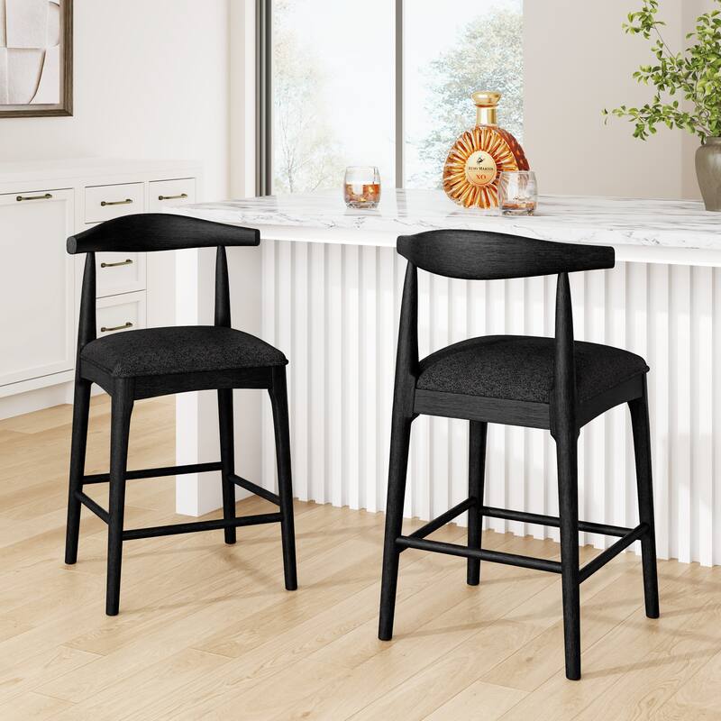 Christopher Knight Home - Helen Modern Upholstered Counter Stool Set of 2 with Open Back in Pebble Fabric - Black - Counter Height
