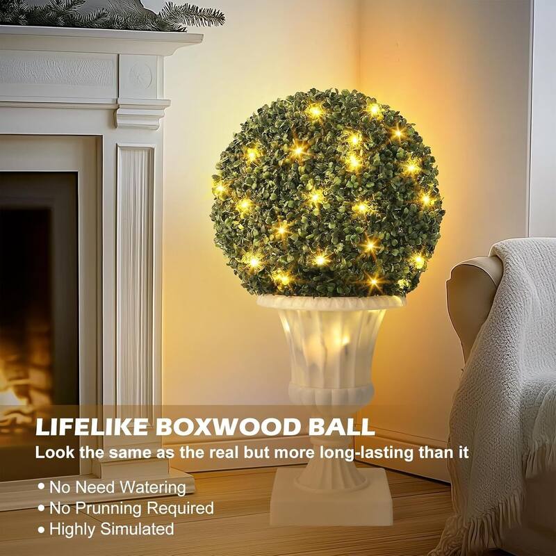 2 pcs Pre-Lit Artificial Plant Topiary Ball for Outdoor Indoor - 27 inch
