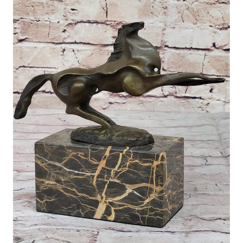 Abstract Modern Contemporary Horse Figurine Bronze Sculpture On Marble Base