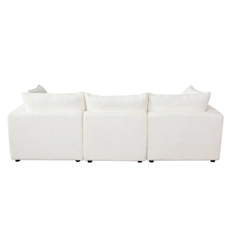 Agg 4pc L Shaped Sofa Set, Ivory Faux Shearing Fabric, 2 Accent Pillows